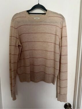 Vince Beige Crewneck Sweater with Thin Red Stripes